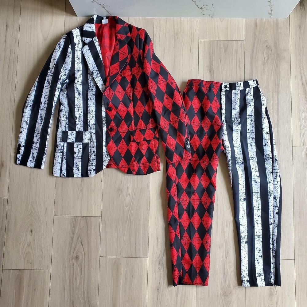 Spirit Suit Set Adult XL Red Stripe Diamond Harlequin Halloween Costume 2Pc
